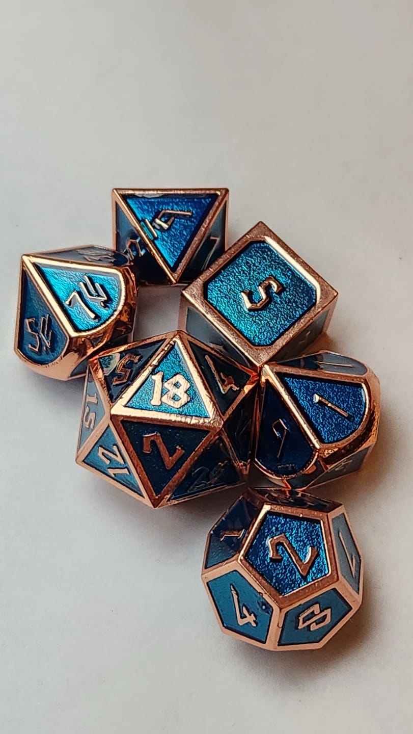 Customer photo review of Elder Runes Aqua And Bronze Metal Dice Set