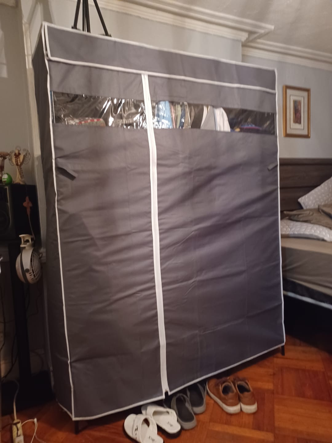 Customer photo review of Raybee 75.5"H Heavy Duty Clothes Rack with Cover,800LBS Portable Clothes Rack for Bedroom,Wire Garment Rack