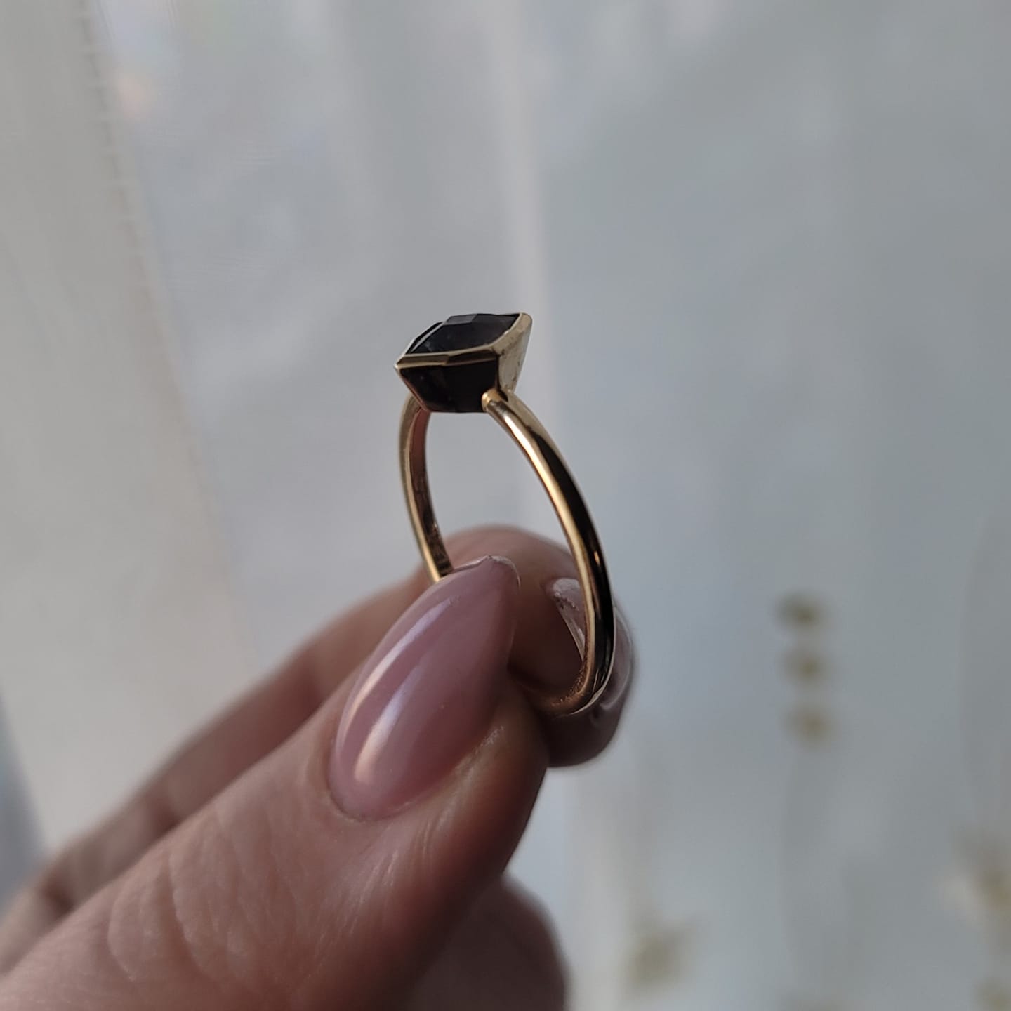 Customer photo review of Medium/Lightweight Rose Gold Bezel Ring Setting - Depicted with Fantasy Inverted Cut Montana Sapphire (Setting Only, Center Stone Sold Separately)