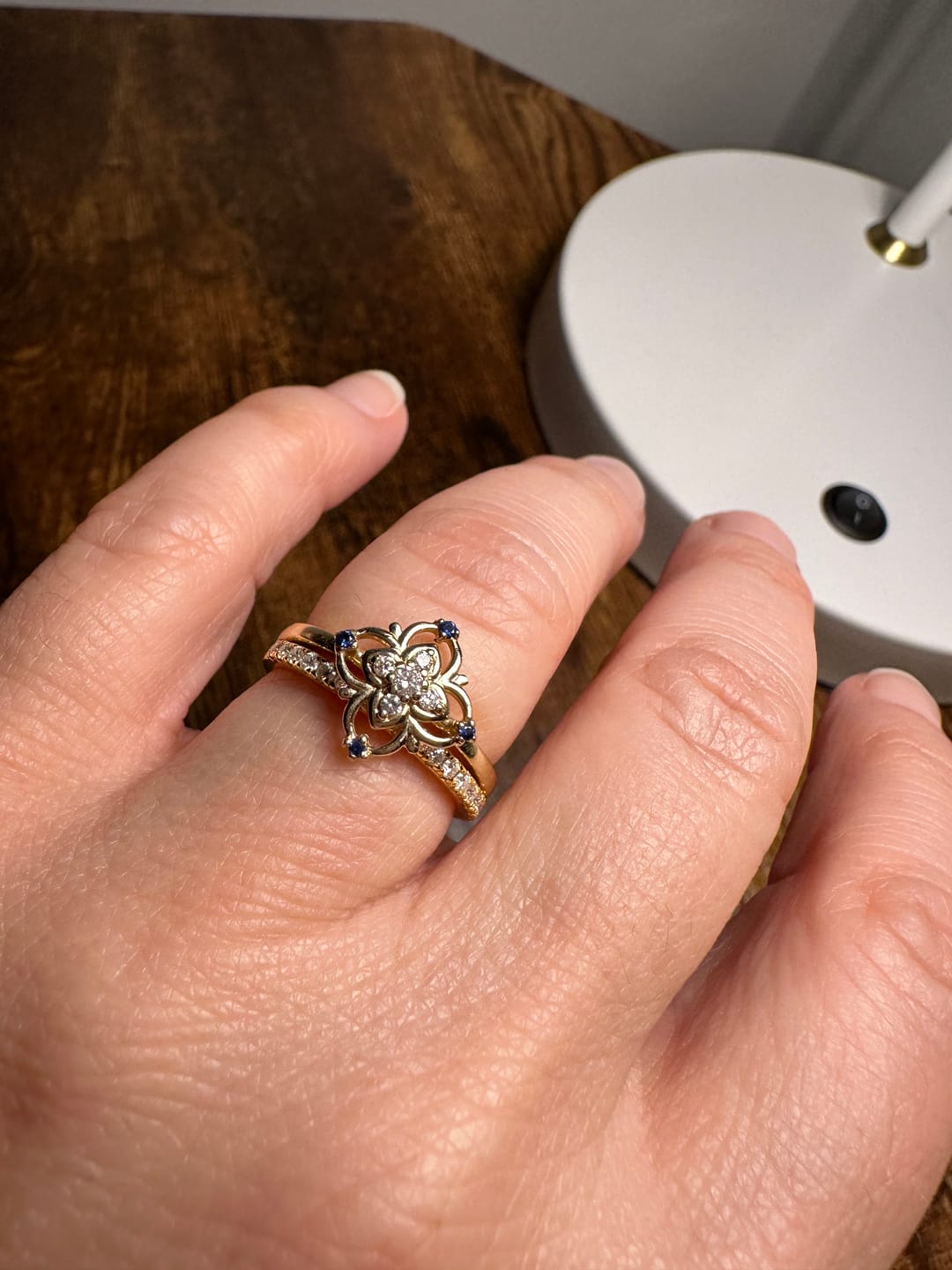 Customer photo review of Moissanite Round Half Eternity Sterling Silver Wedding Band Stackable Ring