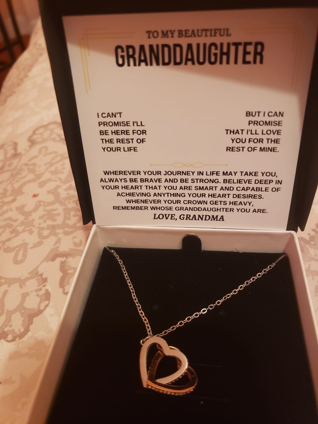 Customer photo review of [ALMOST SOLD OUT] To My Beautiful Granddaughter - Intertwined Hearts Keepsake Necklace Gift Set - SS117GM