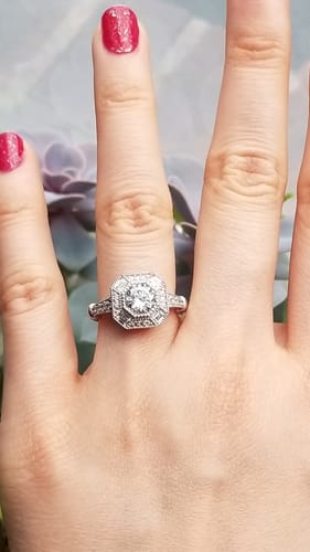 Customer photo review of Halo Art Deco Octagon Sun Cut CZ Ring in Sterling Silver
