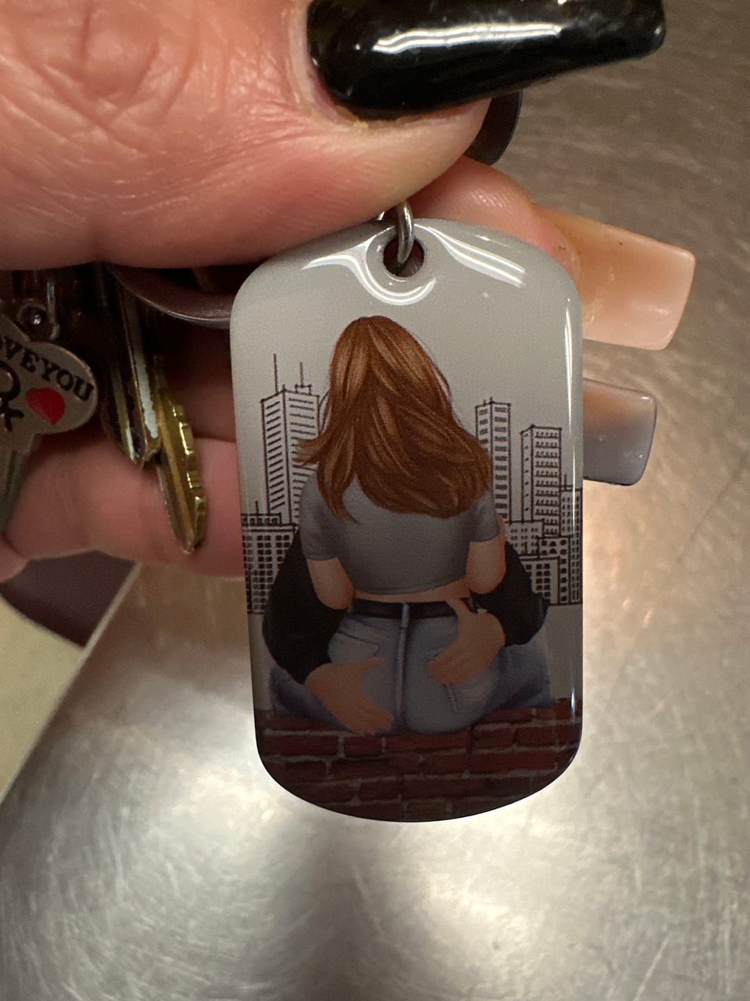 Customer photo review of Drive Safe - Personalized Engraved Stainless Steel Keychain