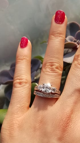 Customer photo review of 3-Stone 1.5ct Cushion CZ Ring in Sterling Silver