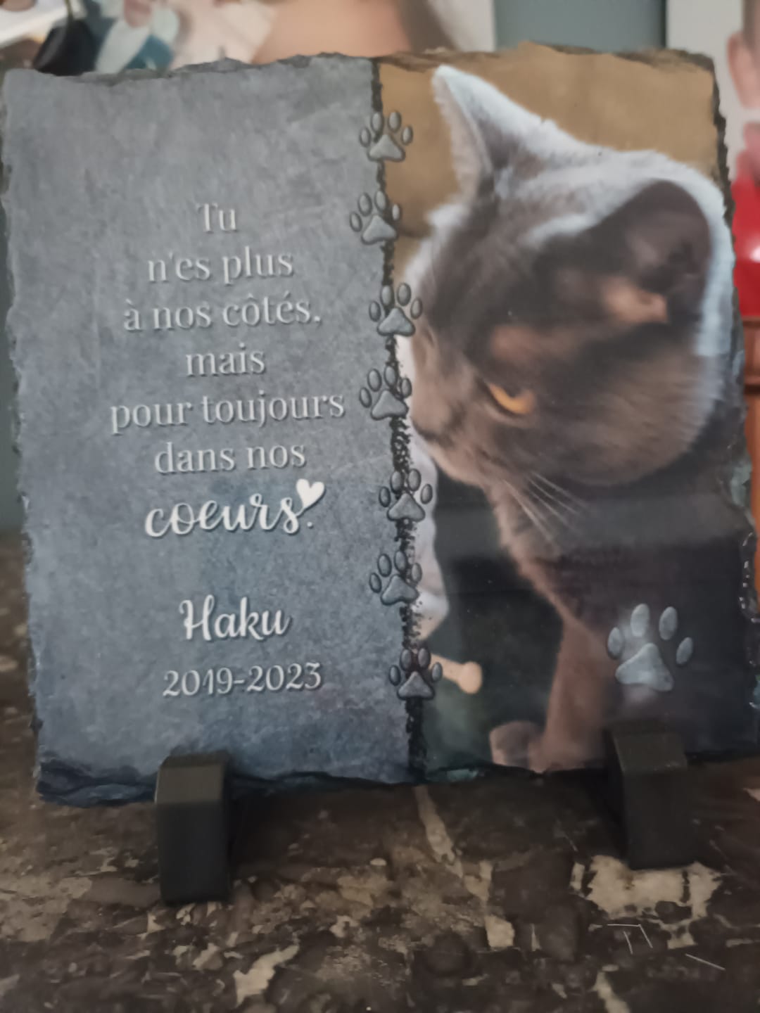 Customer photo review of Toujours dans mon cœur - Plaque d'ardoise personnalisée