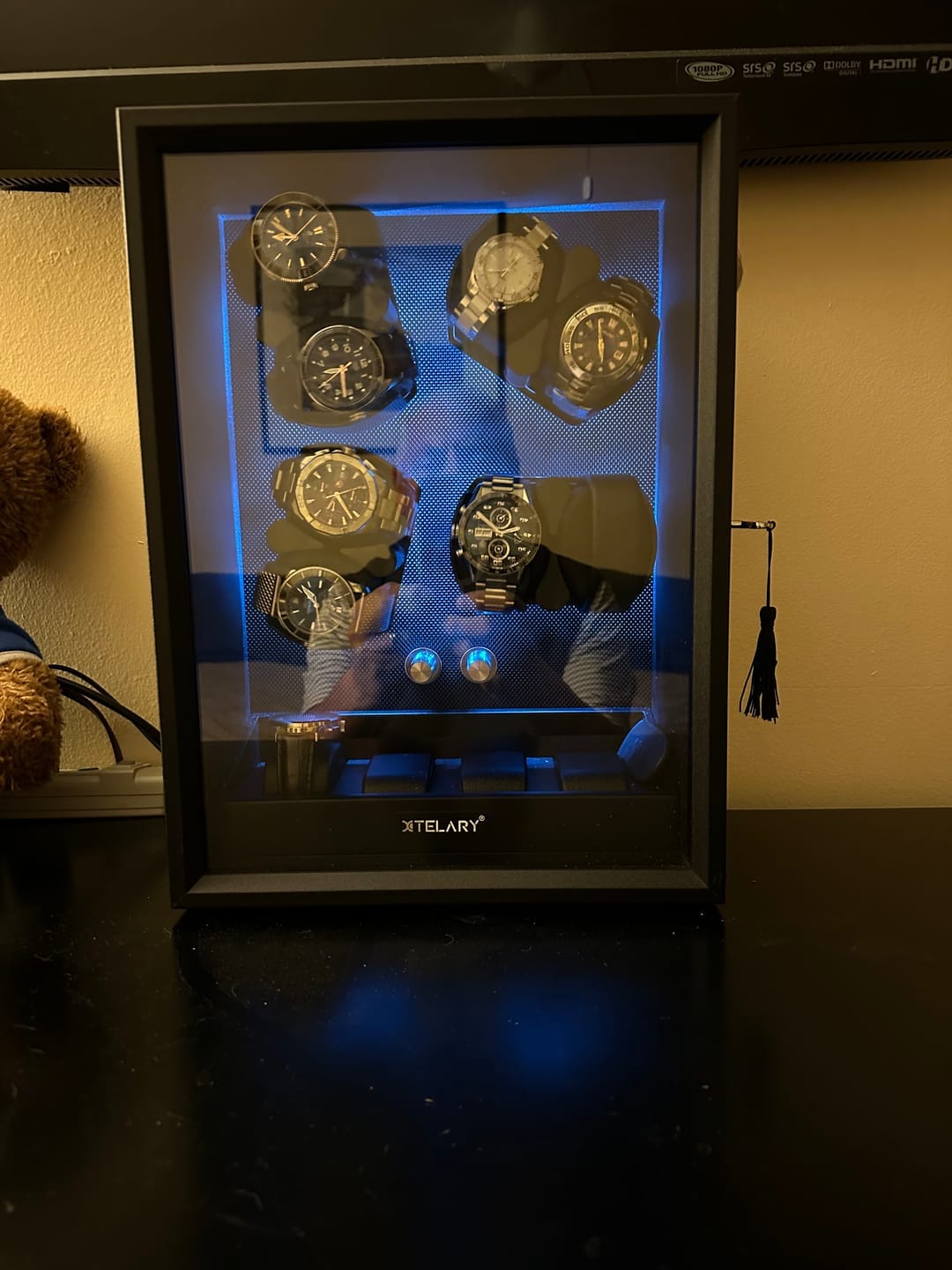 Customer photo review of Watch Winders with Extra Storage Space Aurora Blue LED Light