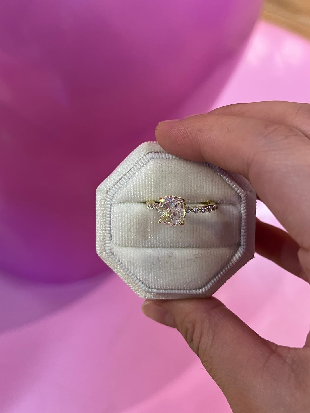 Customer photo review of Louily Exquisite 2.0 Carat Cushion Cut Engagement Ring