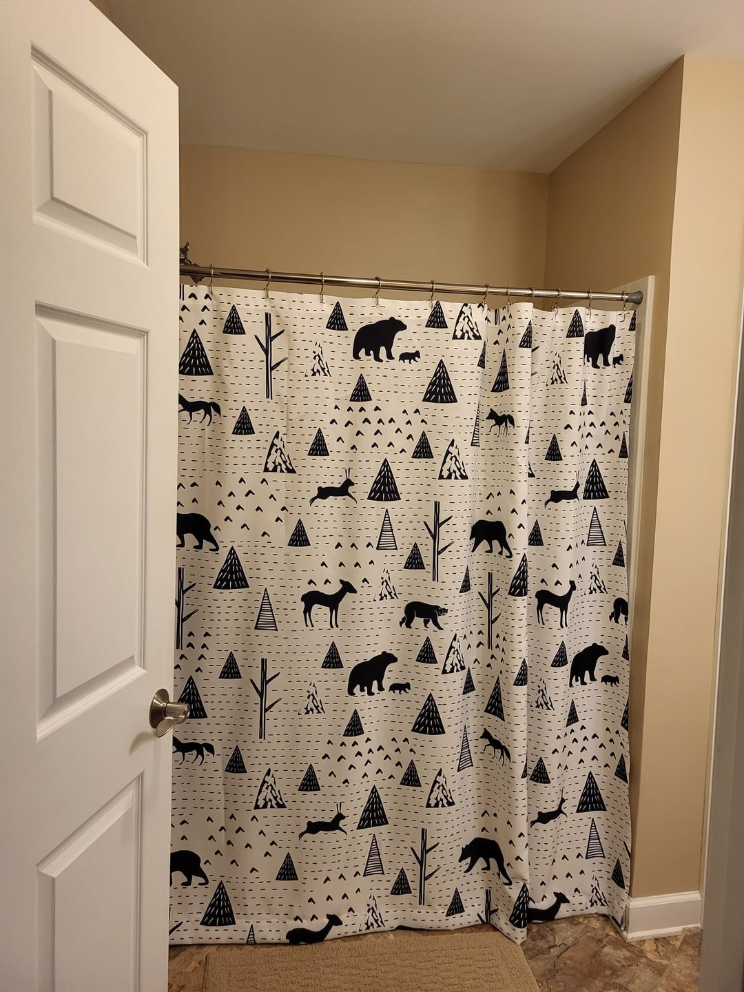 Customer photo review of Woodland  Animals Shower Curtain - Black & White