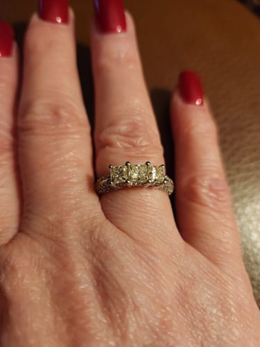 Customer photo review of 2.25 CT Princess & Round Cut Natural Diamonds - Three Stone Rings
