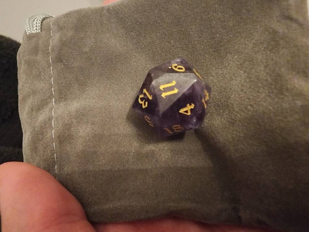 Customer photo review of Purple Gemstone Amethyst Dice (With Box) Hand Carved Polyhedral Dice DND Set - Gift For Dnd, RPG Game