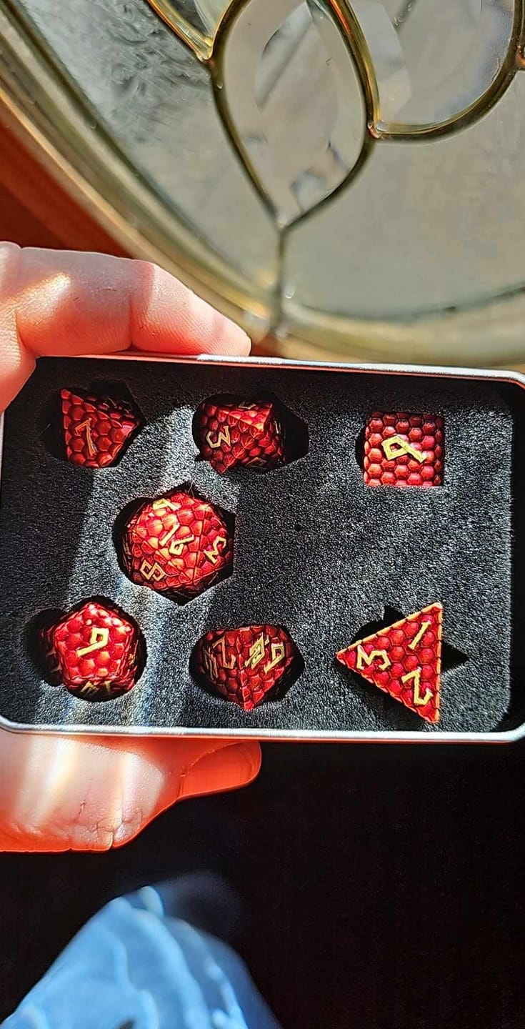 Customer photo review of Red Dragon's Egg Metal Dice Set