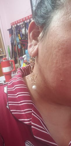 Customer photo review of Flora Drop Pearl Earrings