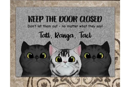 Customer photo review of Curious cats - Personalised doormat