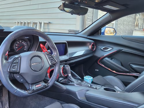 Customer photo review of 2016-2024 Camaro Real Carbon Fiber Interior Door Panel Chrome Trim Cover
