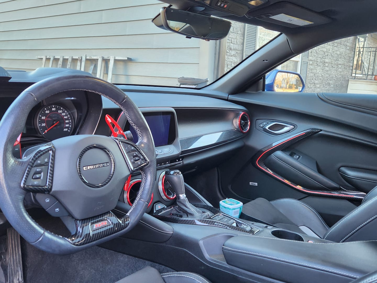 Customer photo review of 2016-2024 Camaro Real Carbon Fiber Interior Door Panel Chrome Trim Cover