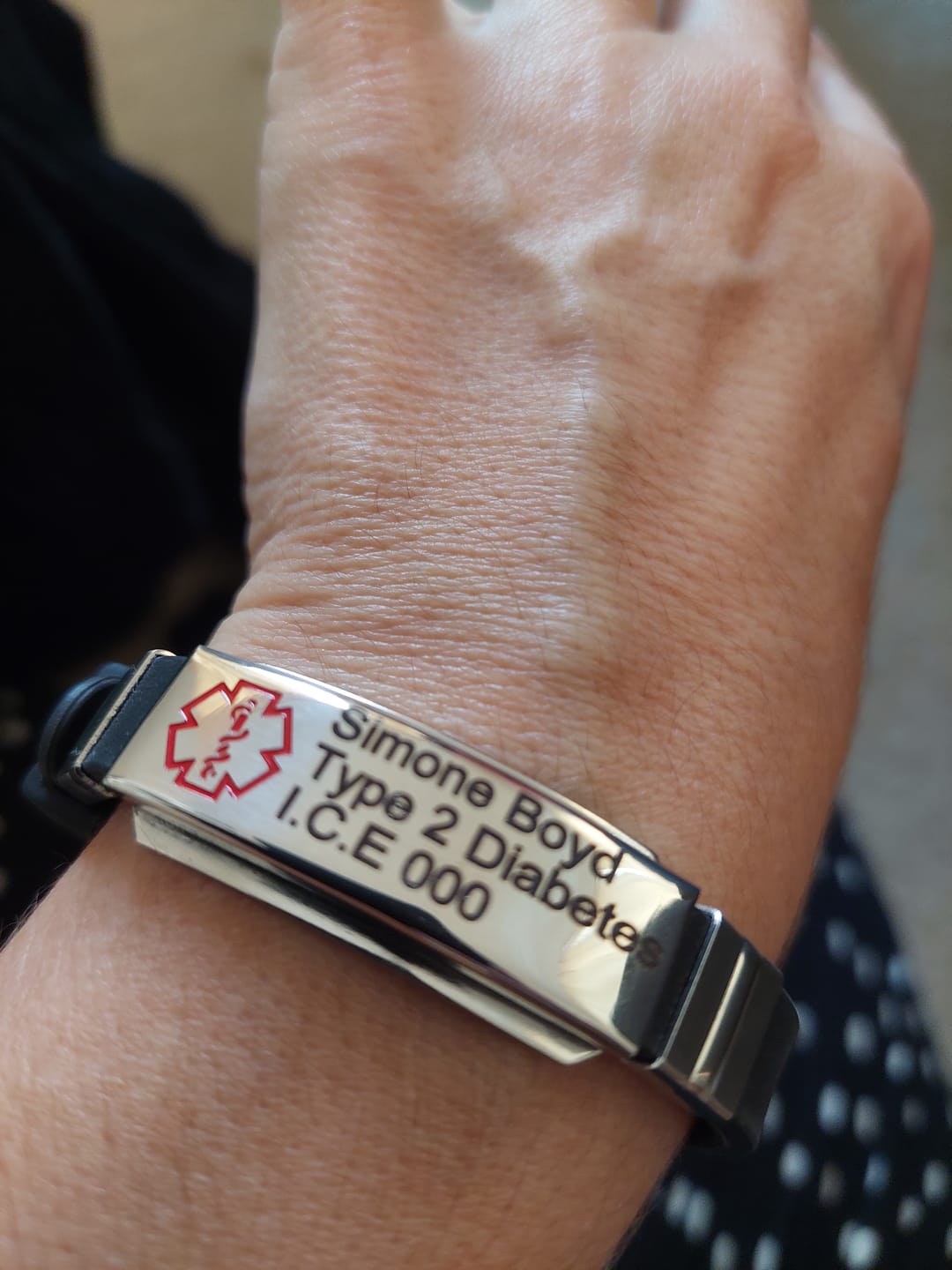 Customer photo review of Personalised Black Silicone Medical Alert ID Bracelet