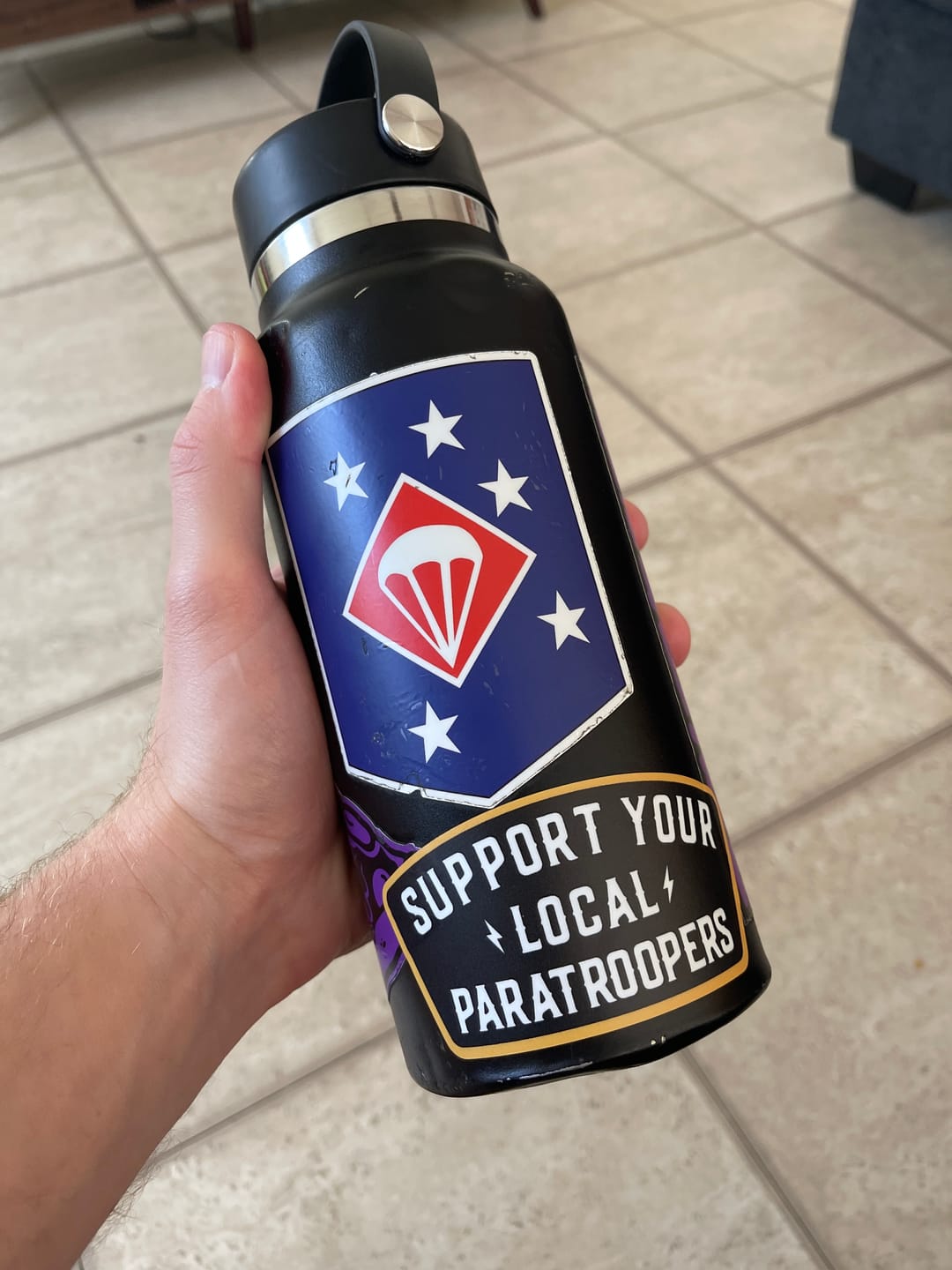 Customer photo review of Support Your Local Paratroopers Sticker
