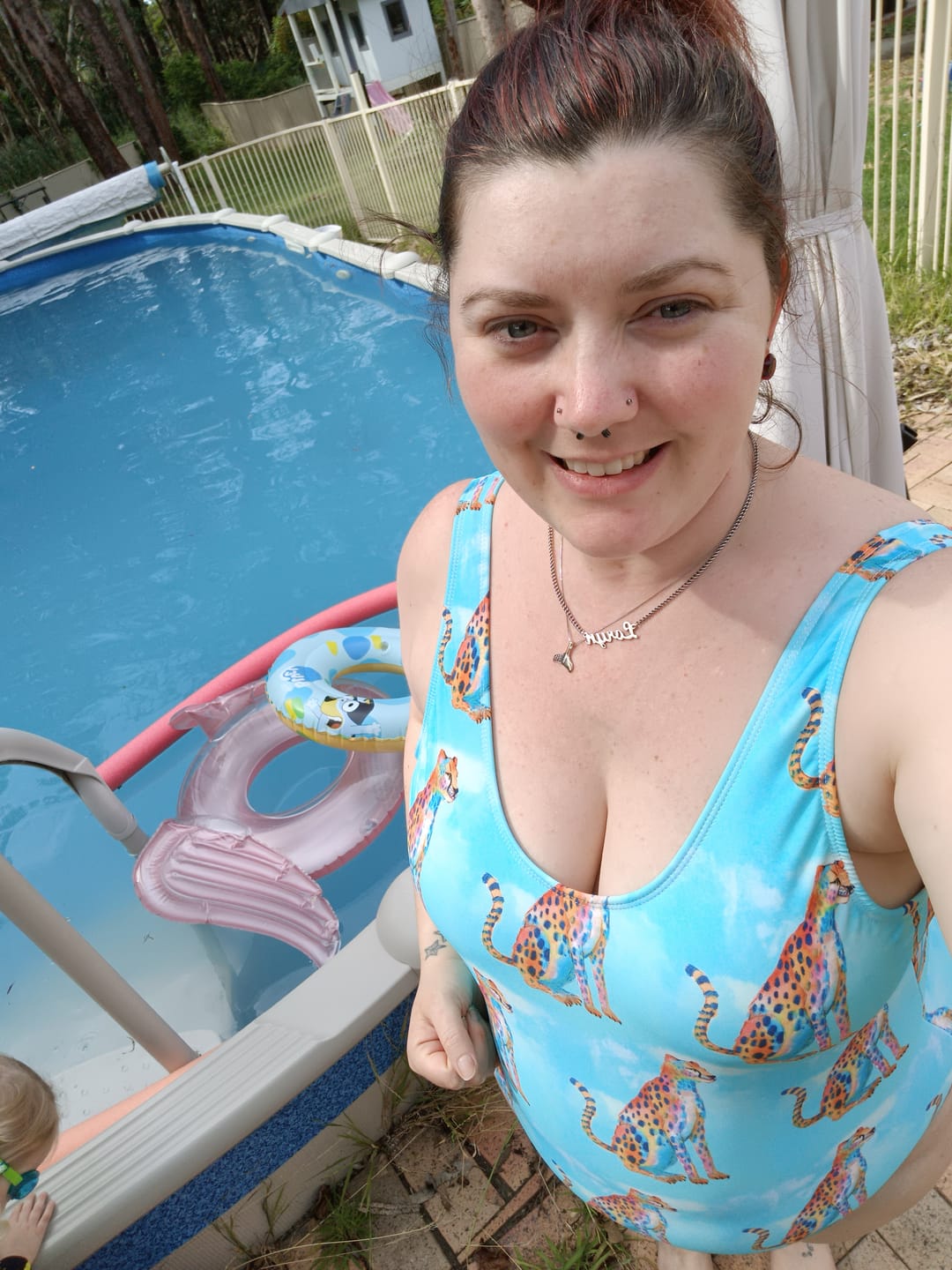 Customer photo review of Shimmering Cheetah Women's One Piece Sleeveless Swimsuit