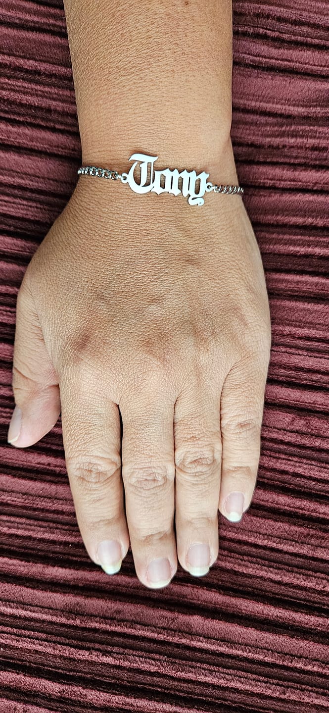 Customer photo review of Gothic Name Bracelet w/ Cuban Chain