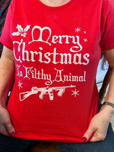 Customer photo review of Merry Christmas Ya Filthy Animal