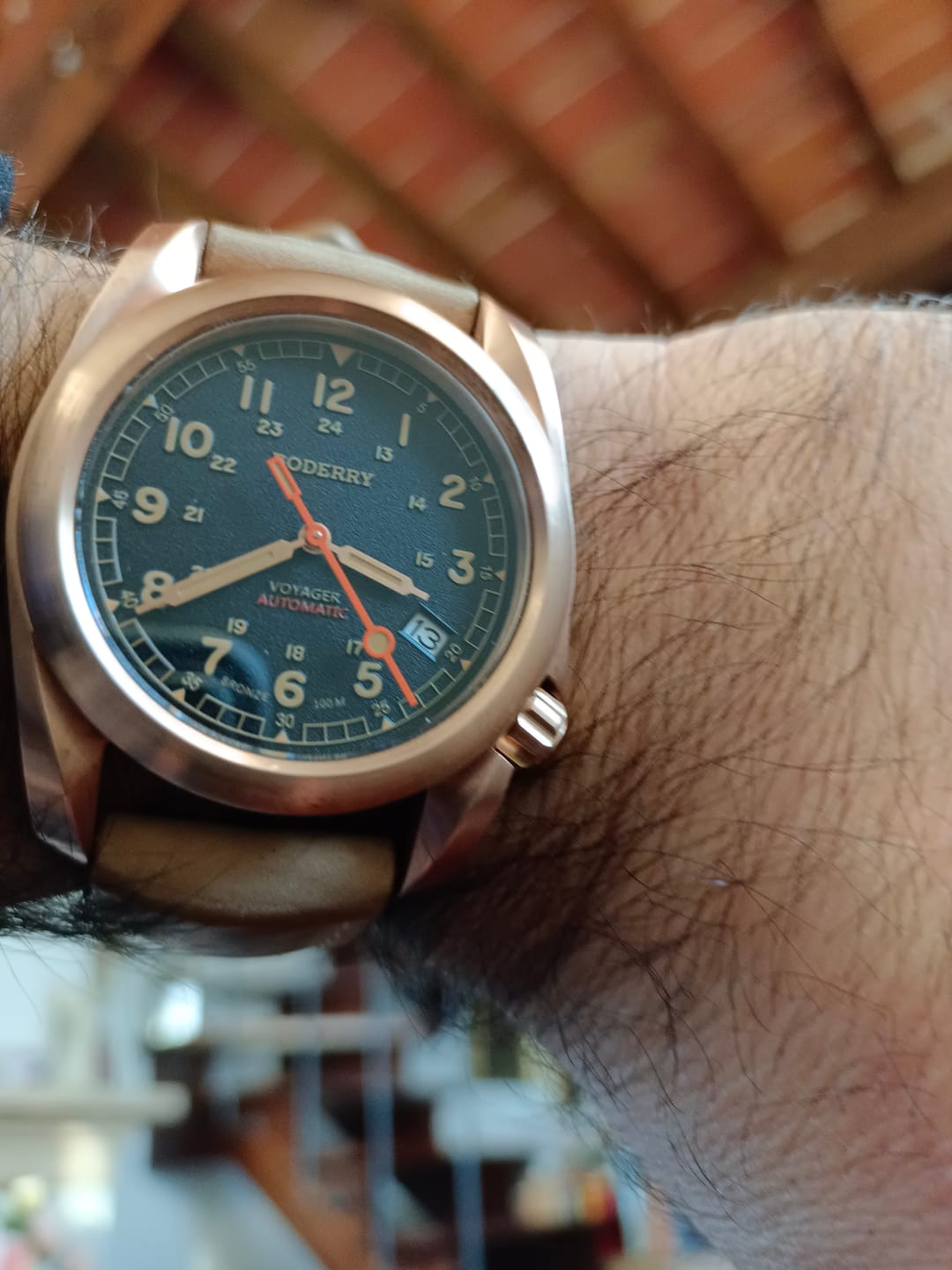 Customer photo review of VOYAGER - 100M Waterproof Bronze Automatic Field Watch | Black