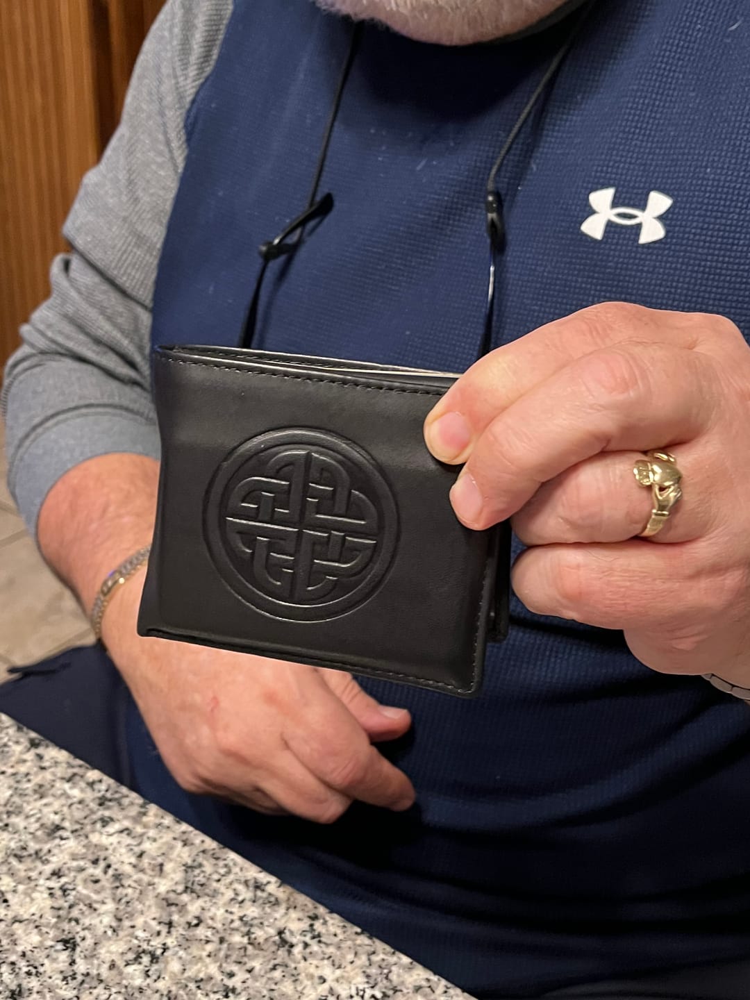 Customer photo review of Men's Leather Trifold Wallet - Knotwork