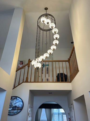 Customer photo review of 15-BALL WATER DROP MOSAIC CHANDELIER LARGE GLOBES