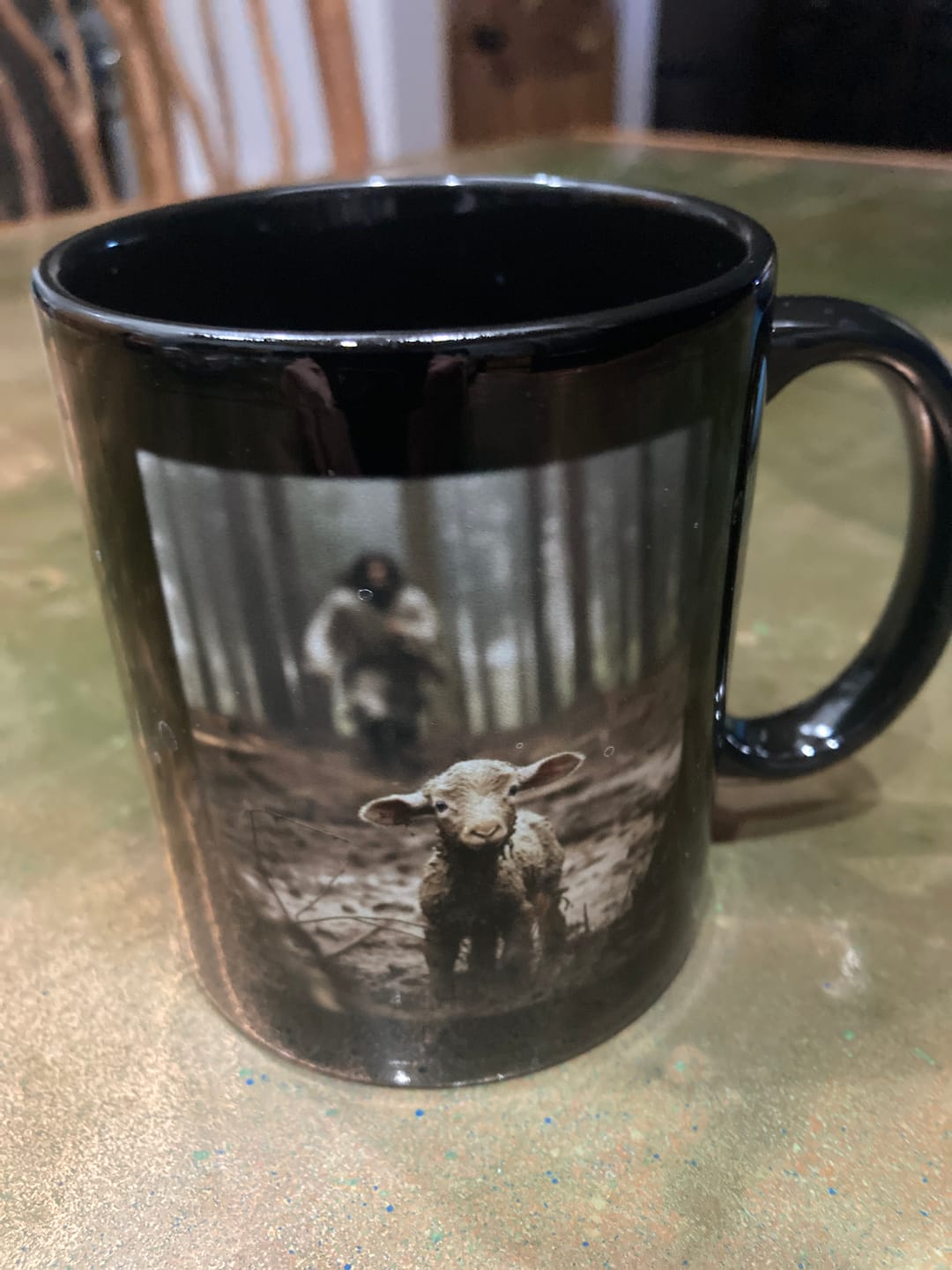 Customer photo review of Jesus With The Sheep, Jesus Running After Lamb Coffee Mug (Without Text)