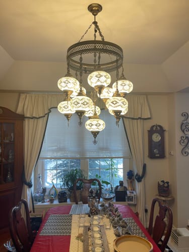Customer photo review of 11-BALL TURKISH SULTAN MOSAIC CHANDELIER, LARGE GLOBES ID: M11-01