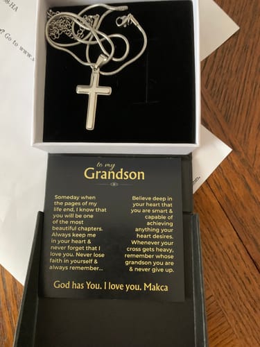 Customer photo review of To My Grandson - Artisan-Crafted Cross with Message Card - Gift Set - SS564