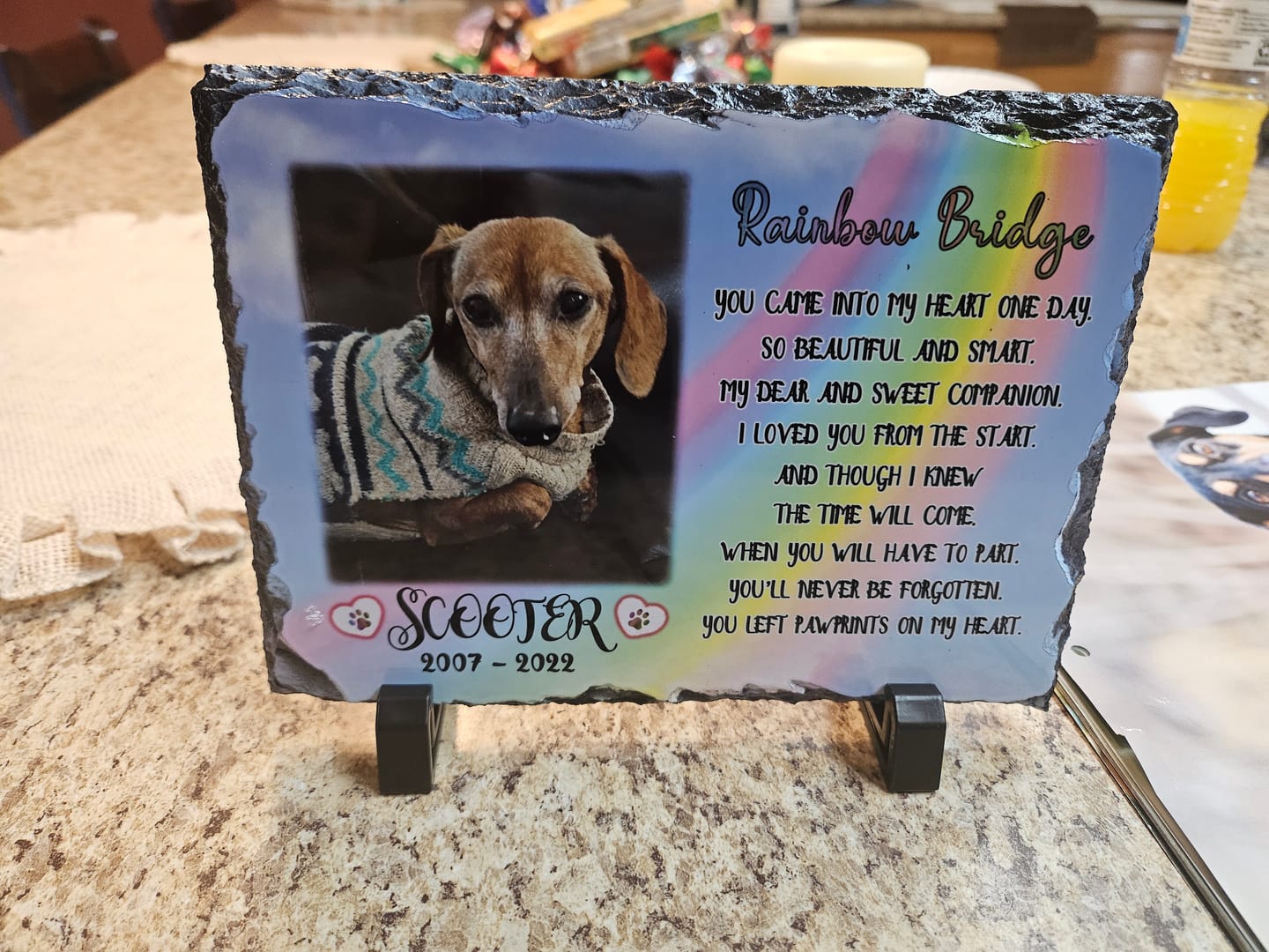 Customer photo review of Personalized Dog Memorial   You left paw prints on my heart  Personalized Picture Keepsake