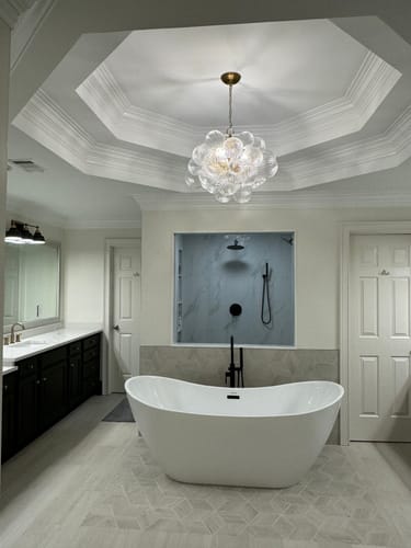 Customer photo review of Brass Cluster Ribbed Glass Globe Bubble Chandelier