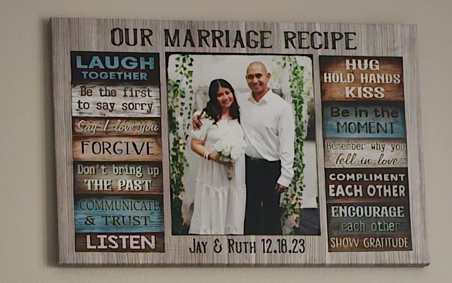 Customer photo review of Personalized Canvas Prints Custom Couple Photo and Name - For Our Forever Love - Marriage Recipe Dem Canvas