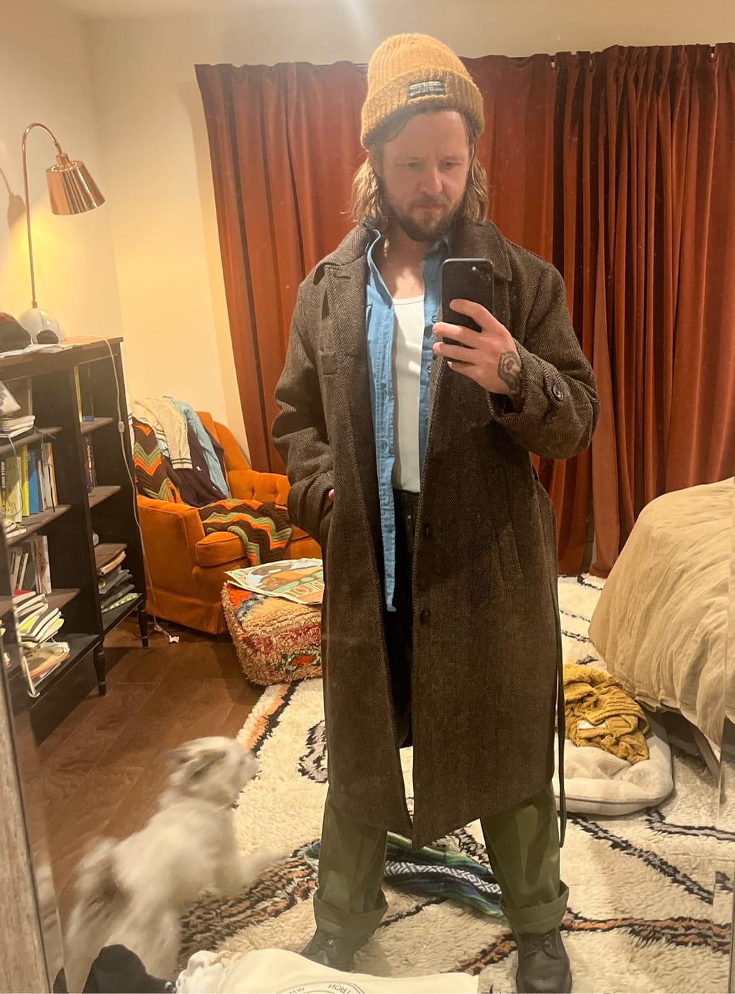 Customer photo review of 1920s Brown Herringbone Tweed Balmacaan Coat