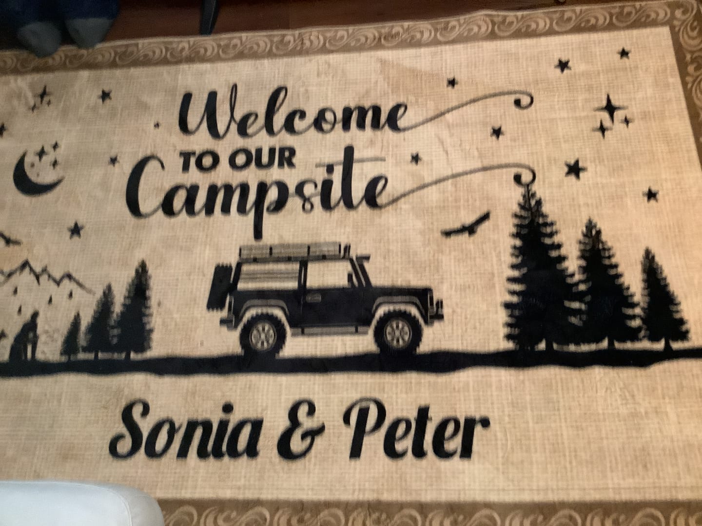 Customer photo review of Happy Campers Camping Personalized Patio Rug Patio Mat