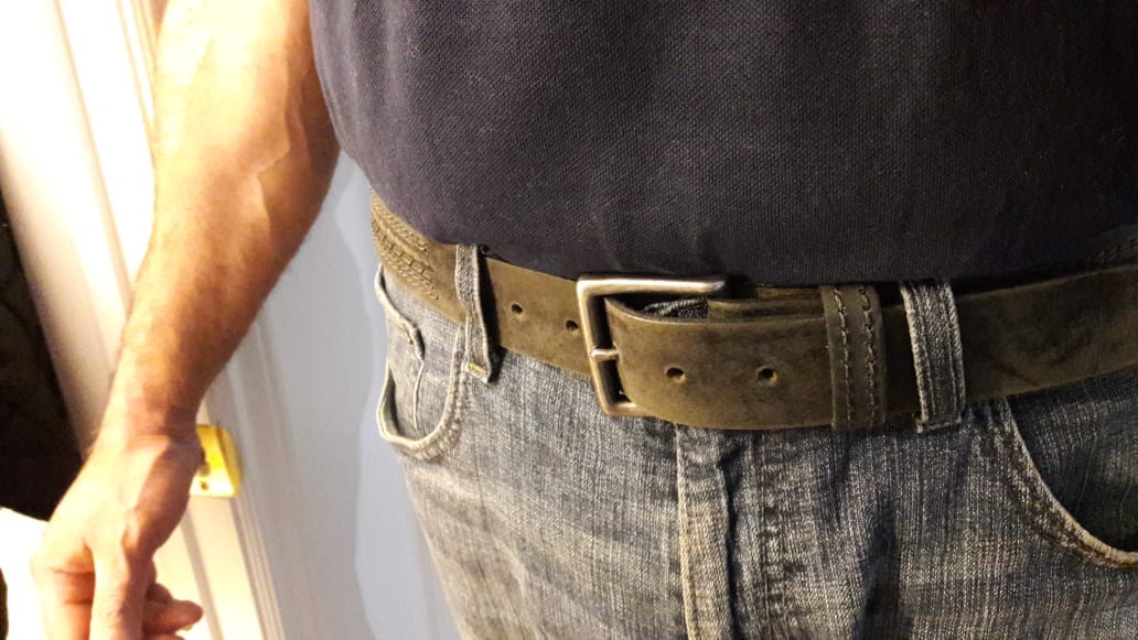 Customer photo review of Brown Arrow Patterned 100% Real Distressed Leather Belt