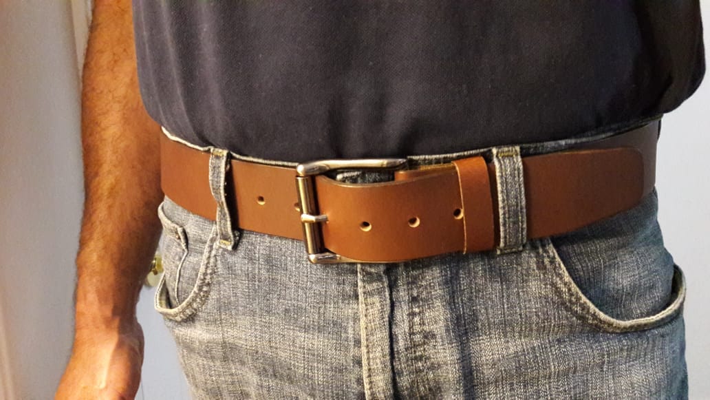 Customer photo review of Brown 45 mm 100% Full Grain Bridle Leather Belt for Jeans