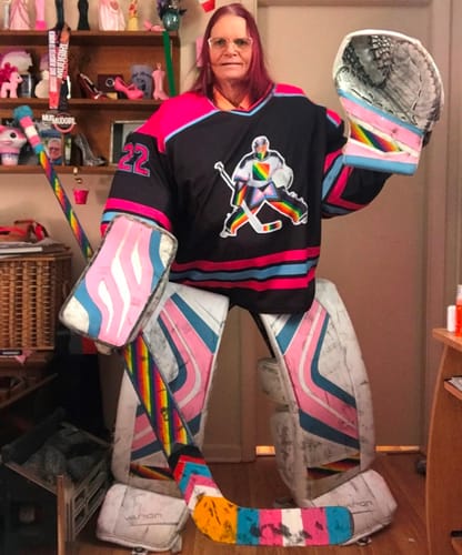 Customer photo review of Custom Black Pink-Light Blue Hockey Jersey