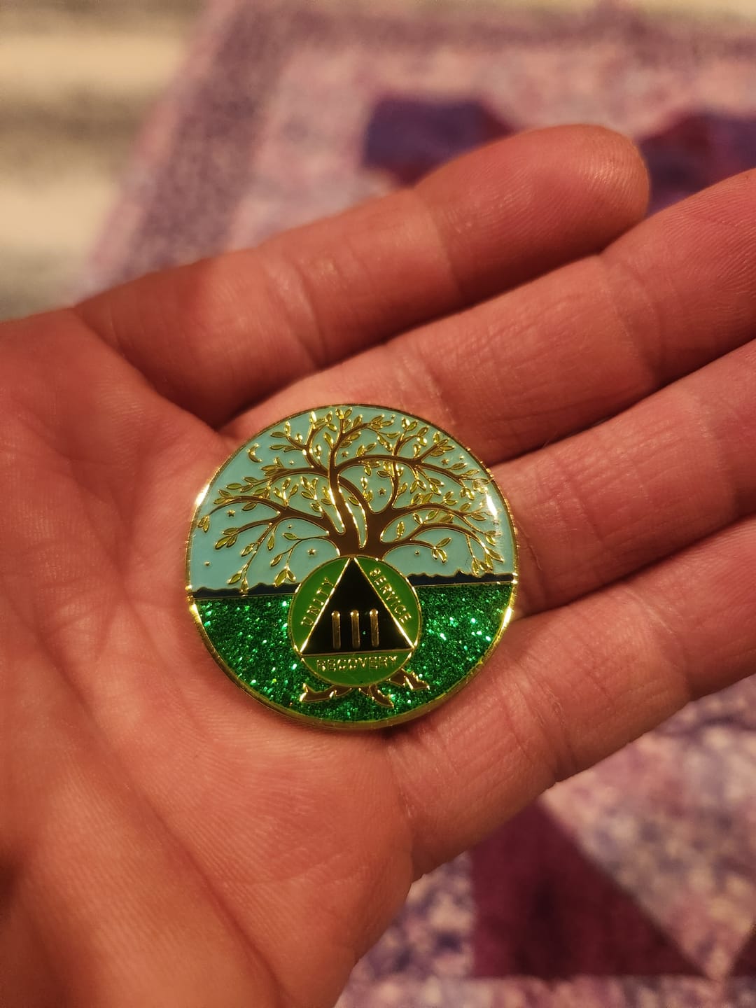Customer photo review of 1 to 60 Year Tree of Life Specialty AA Recovery Medallion - Tri-Plated Chip/Coin