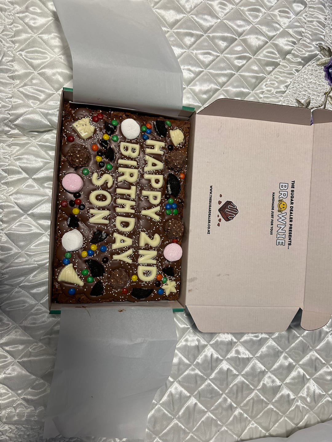 Customer photo review of Mega custom message birthday brownie