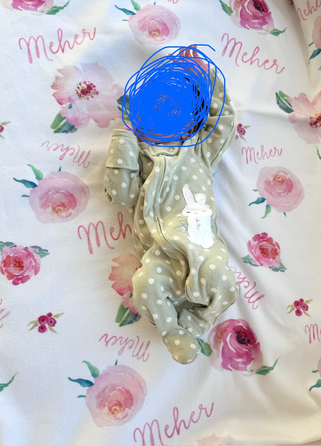 Customer photo review of Personalized Baby Girl Name Blanket, Floral watercolor print coral