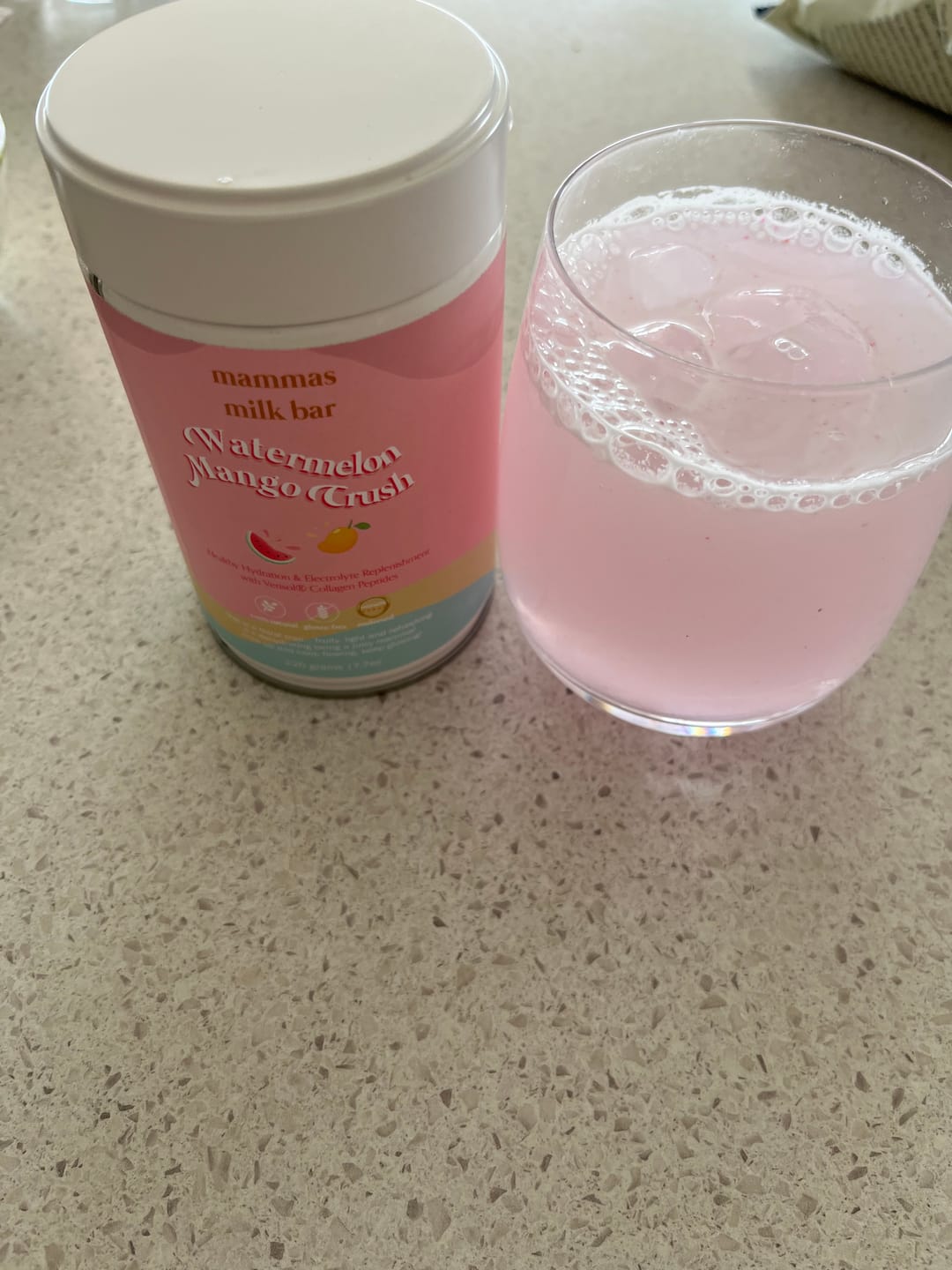 Customer photo review of Watermelon Mango Crush Hydration Electrolyte Drink with Verisol® Collagen
