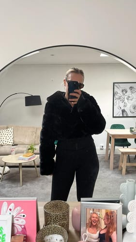Customer photo review of Black Faux Fur Zip Front Short Jacket
