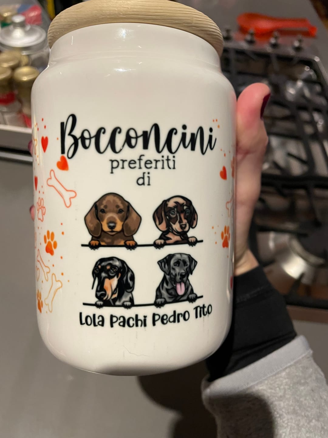 Customer photo review of Bocconcini preferiti - Porta bocconcini personalizzato