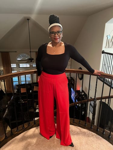 Customer photo review of Red Palazzo Pants-final sale no exchanges or refunds