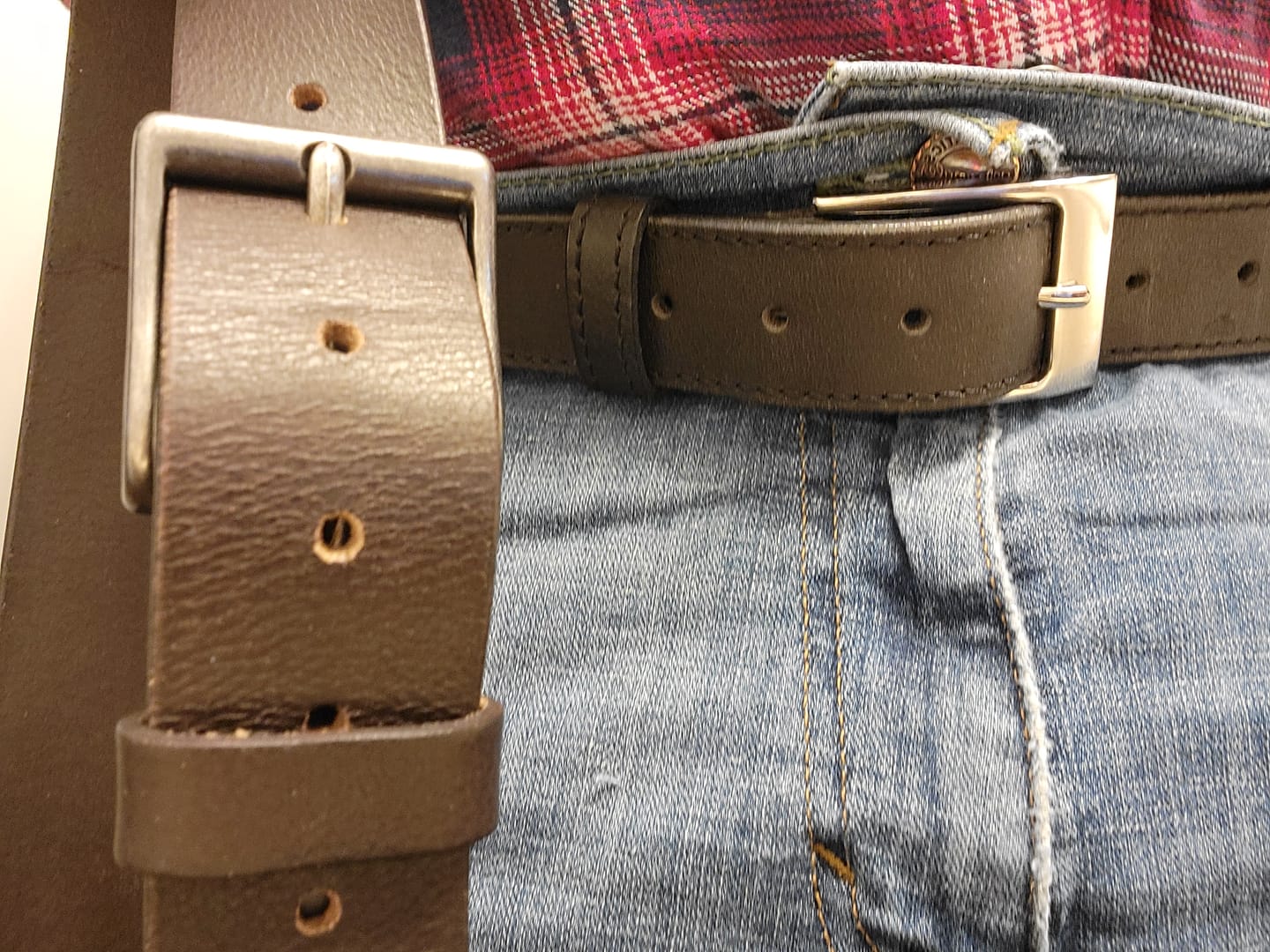 Customer photo review of The Wildlife Belt - Cognac Embossed Full Grain Leather Belt Made in Canada