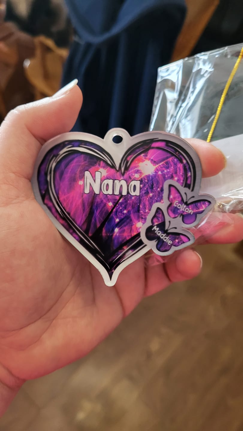 Customer photo review of Sparkling Grandma- Mom Heart Butterfly Kids, Multi Colors Personalized Ornament