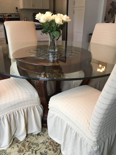 Customer photo review of 2023 Turkish Bubble Frill Chair Covers : Beige