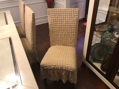 Customer photo review of 2023 Turkish Bubble Frill Chair Covers : Beige