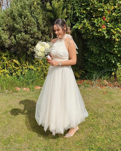 Customer photo review of Fairy Vibes Tulle Gathered Detail Halter Maxi Dress